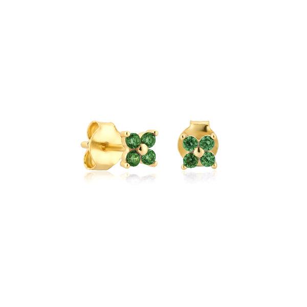 Gold Green Mini Flower CZ Stud Earrings | Womens Simple Earrings Earrings Simple Earrings