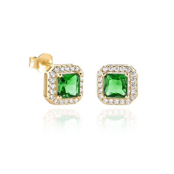 Gold Green Square Halo Stud Earrings | Womens Stud Earrings Earrings Stud Earrings