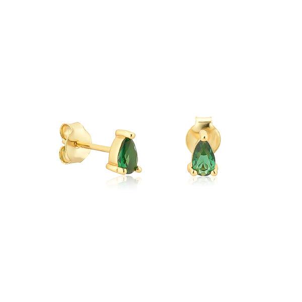 Gold Green Teardrop CZ Mini Stud Earrings | Womens Simple Earrings Earrings Simple Earrings