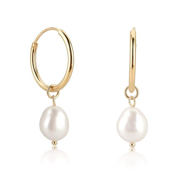 Gold Large Pearl Drop Hoop Earrings | Womens Hoop Earrings Drop Earrings Drop Earrings