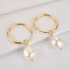 Gold Large Pearl Drop Hoop Earrings | Womens Hoop Earrings Drop Earrings Drop Earrings