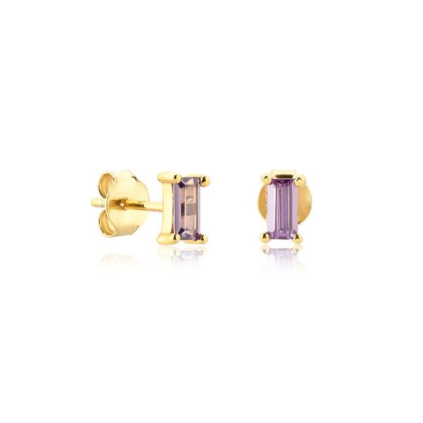 Gold Light Purple Baguette CZ Mini Stud Earrings | Womens Stud Earrings Earrings Simple Earrings