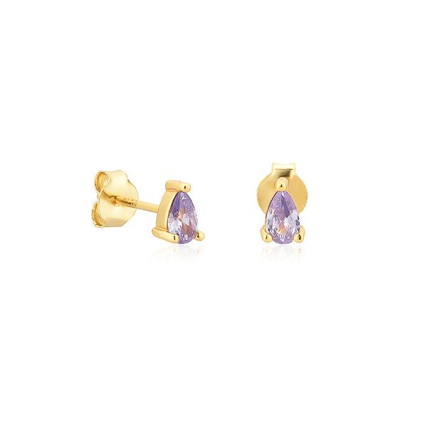 Gold Light Purple Teardrop CZ Mini Stud Earrings | Womens Simple Earrings Earrings Simple Earrings