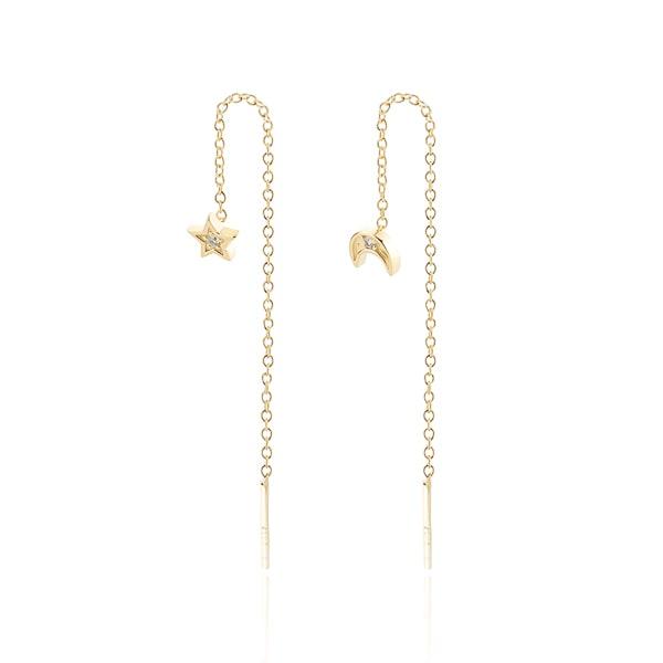 Gold Moon & Star Threader Earrings | Womens Threader Earrings Earrings Threader Earrings