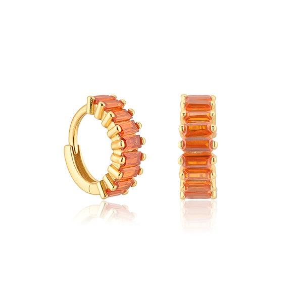 Gold Orange Emerald-Cut Crystal Small Hoop Earrings | Womens Hoop Earrings Earrings Hoop Earrings