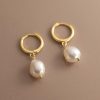 Gold Pearl Drop Hoop Earrings | Womens Drop Earrings Drop Earrings Drop Earrings