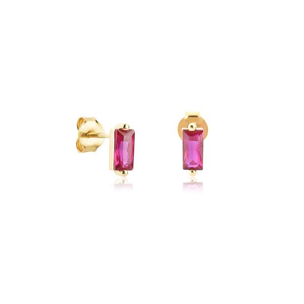 Gold Pink Baguette CZ Mini Stud Earrings | Womens Simple Earrings Earrings Simple Earrings