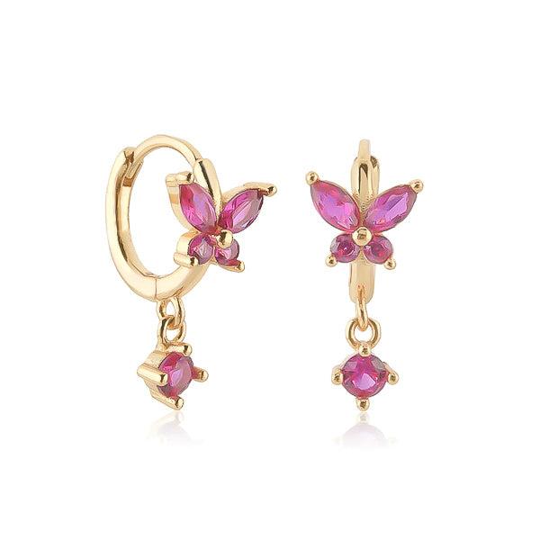 Gold Pink Crystal Butterfly Huggie Hoop Earrings | Womens Drop Earrings Drop Earrings Drop Earrings