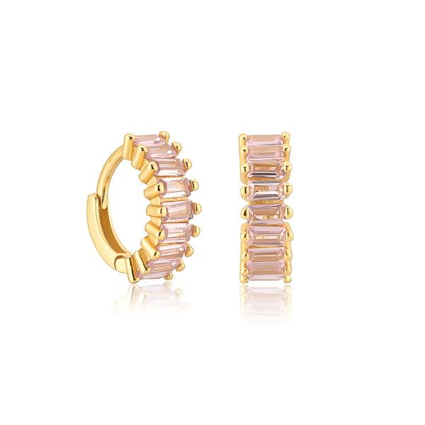 Gold Pink Emerald-Cut Crystal Small Hoop Earrings | Womens Simple Earrings Earrings Hoop Earrings