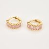 Gold Pink Emerald-Cut Crystal Small Hoop Earrings | Womens Simple Earrings Earrings Hoop Earrings