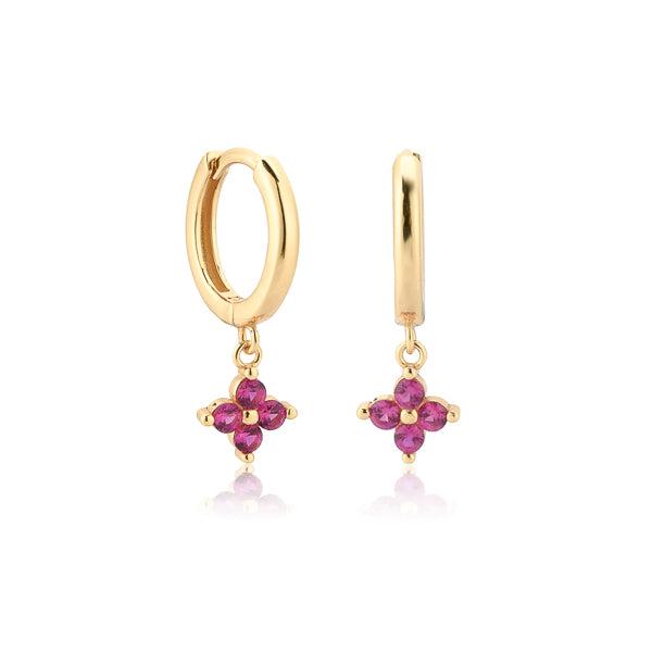 Gold Pink Flower Huggie Hoop Drop Earrings | Womens Simple Earrings Drop Earrings Drop Earrings