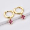 Gold Pink Flower Huggie Hoop Drop Earrings | Womens Simple Earrings Drop Earrings Drop Earrings