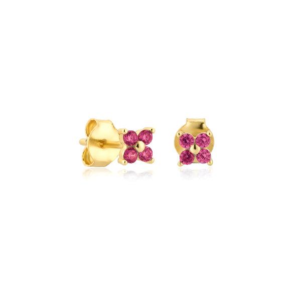 Gold Pink Mini Flower CZ Stud Earrings | Womens Simple Earrings Earrings Simple Earrings