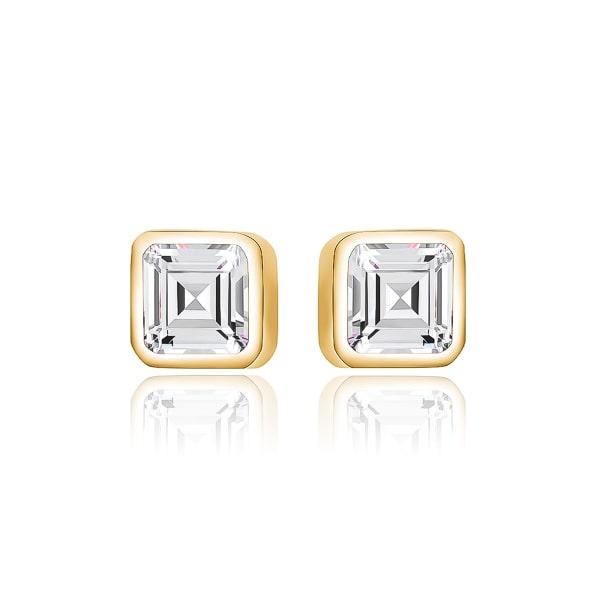 Gold Princess-Cut Crystal Stud Earrings | Womens Stud Earrings Earrings Simple Earrings