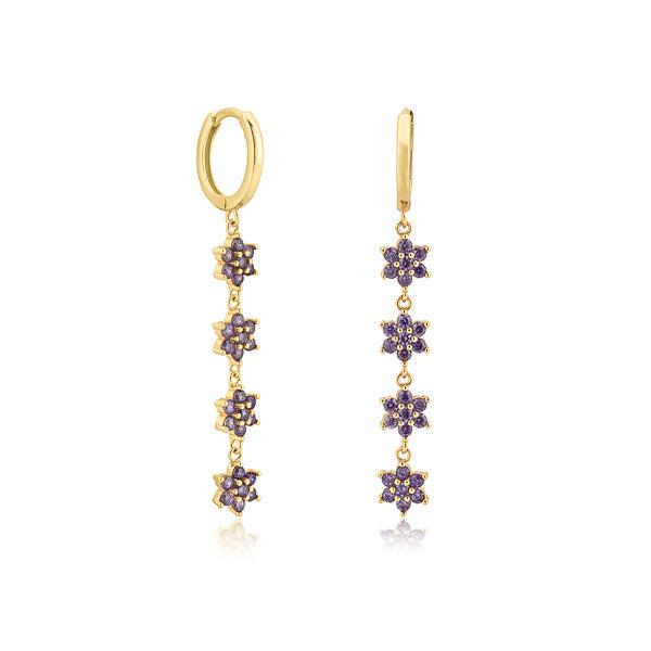 Gold Purple Crystal Flower Drop Chain Earrings | Womens Hoop Earrings Drop Earrings Drop Earrings