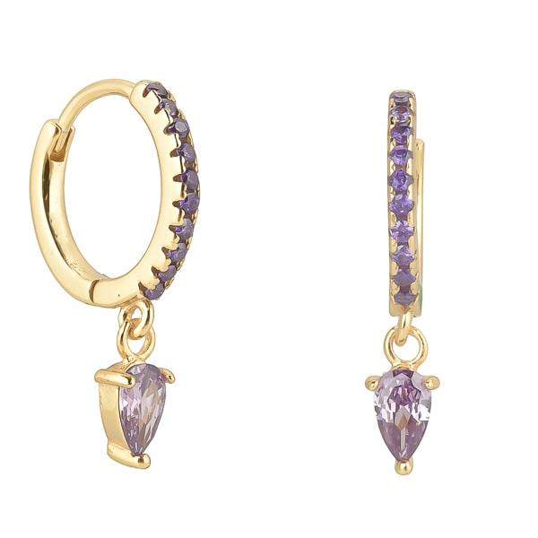 Gold Purple Crystal Huggie Teardrop Earrings | Womens Hoop Earrings Drop Earrings Drop Earrings