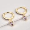 Gold Purple Crystal Huggie Teardrop Earrings | Womens Hoop Earrings Drop Earrings Drop Earrings