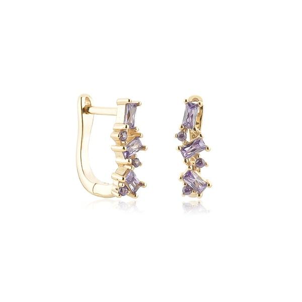 Gold Purple Crystal U Hoop Earrings | Womens Simple Earrings Earrings Hoop Earrings