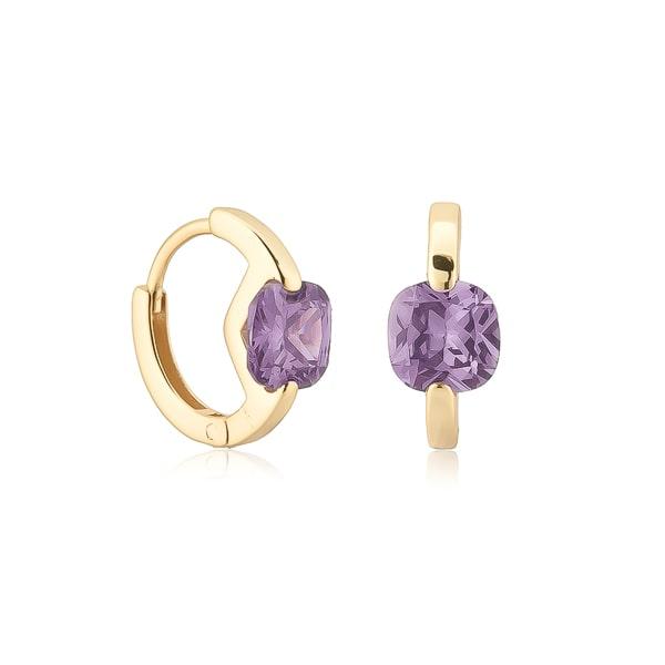 Gold Purple Cushion Huggie Hoop Earrings | Womens Hoop Earrings Earrings Hoop Earrings