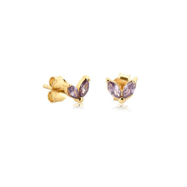 Gold Purple Double Marquise CZ Stud Earrings | Womens Simple Earrings Earrings Simple Earrings