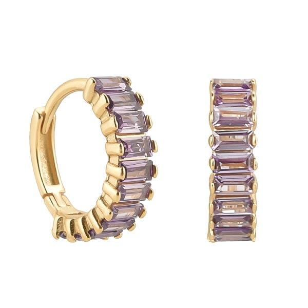 Gold Purple Emerald-Cut Crystal Mini Hoop Earrings | Womens Hoop Earrings Earrings Hoop Earrings