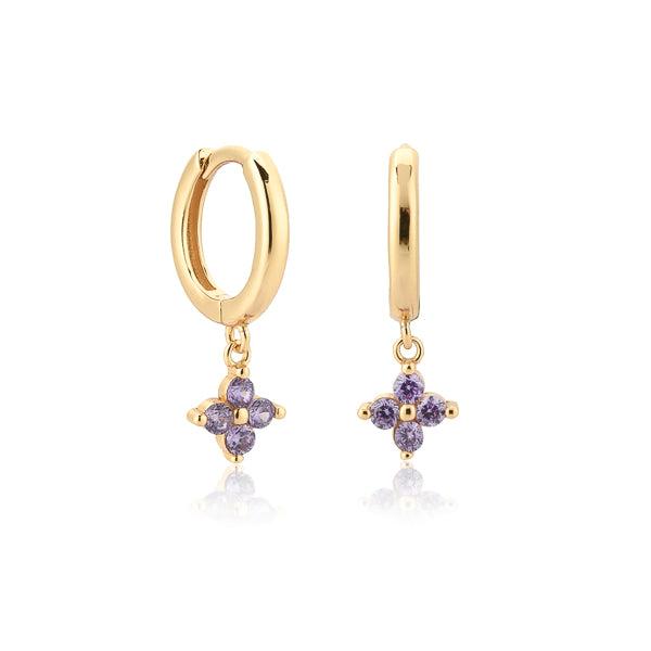 Gold Purple Flower Huggie Hoop Drop Earrings | Womens Drop Earrings Drop Earrings Drop Earrings