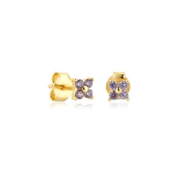 Gold Purple Mini Flower CZ Stud Earrings | Womens Stud Earrings Earrings Simple Earrings