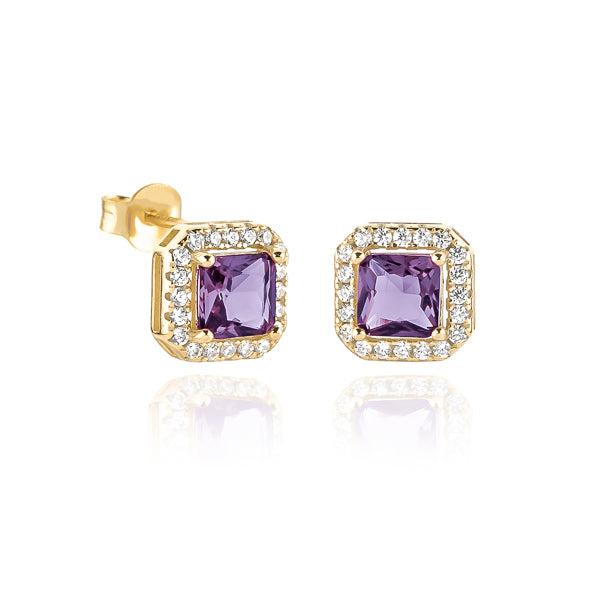 Gold Purple Square Halo Stud Earrings | Womens Stud Earrings Earrings Stud Earrings