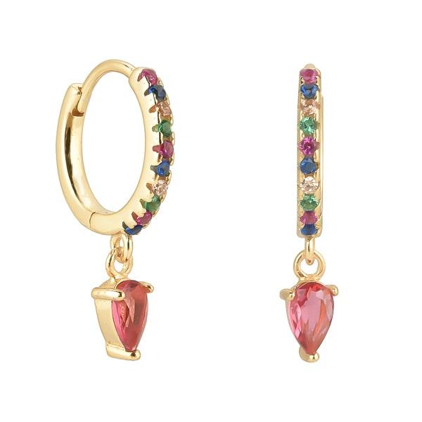 Gold Rainbow Crystal Huggie Teardrop Earrings | Womens Hoop Earrings Drop Earrings Drop Earrings