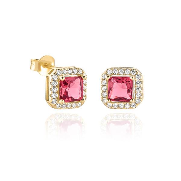 Gold Red Square Halo Stud Earrings | Womens Stud Earrings Earrings Stud Earrings