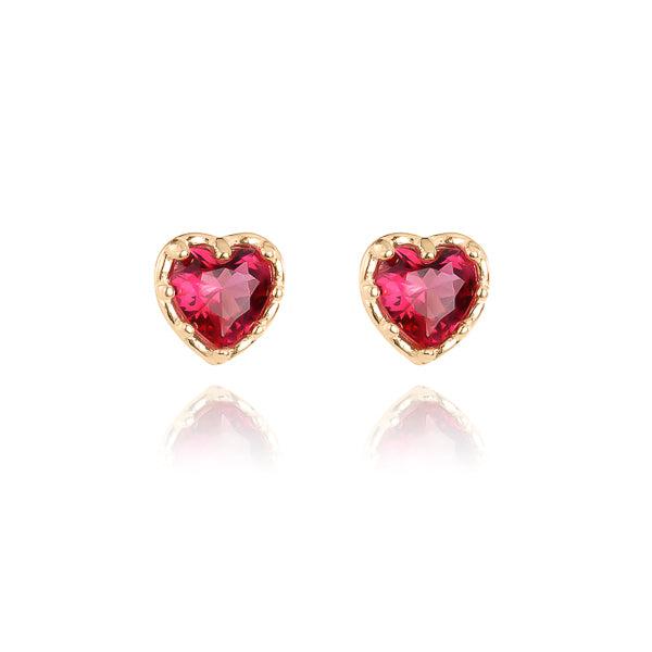 Gold Ruby Red Crystal Heart Stud Earrings | Womens Stud Earrings Earrings Stud Earrings