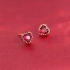 Gold Ruby Red Crystal Heart Stud Earrings | Womens Stud Earrings Earrings Stud Earrings