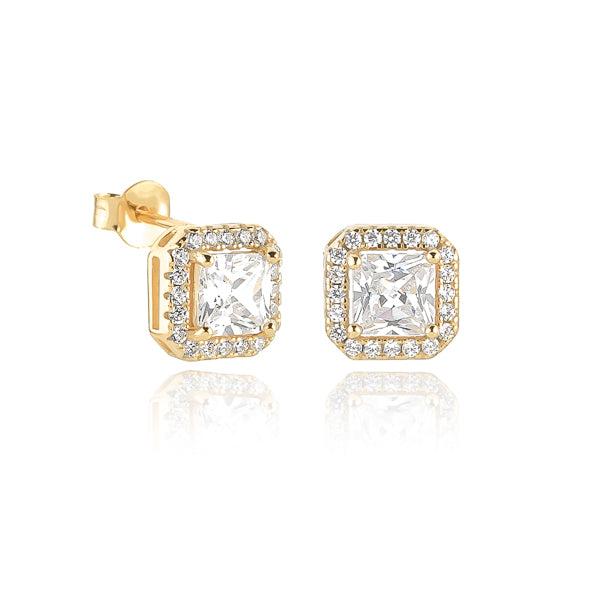 Gold Square Halo Stud Earrings | Womens Stud Earrings Earrings Stud Earrings