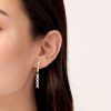 Gold Triple Baguette Bar Drop Hoop Earrings | Womens Hoop Earrings Drop Earrings Drop Earrings