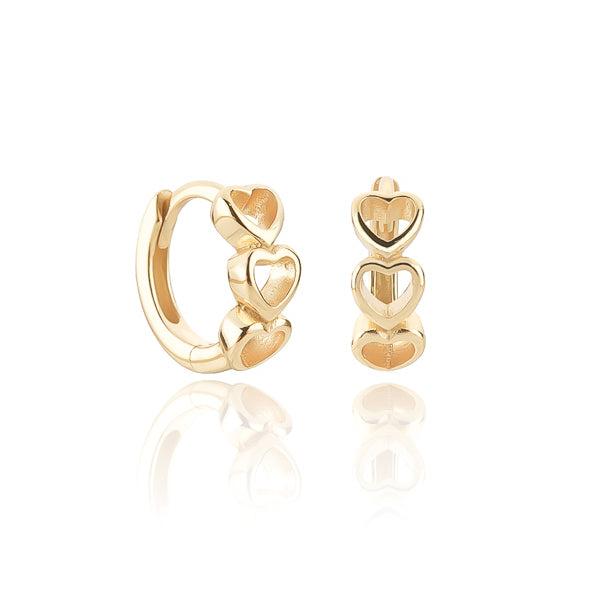 Gold Triple Heart Huggie Hoop Earrings | Womens Hoop Earrings Earrings Hoop Earrings