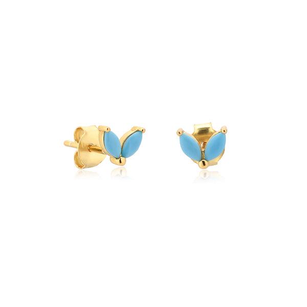 Gold Turquoise Double Marquise Stud Earrings | Womens Simple Earrings Earrings Simple Earrings