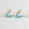 Gold Turquoise Double Marquise Stud Earrings | Womens Simple Earrings Earrings Simple Earrings