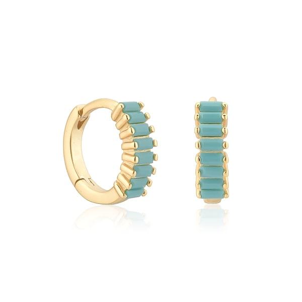 Gold Turquoise Emerald-Cut Crystal Huggie Earrings | Womens Hoop Earrings Earrings Hoop Earrings