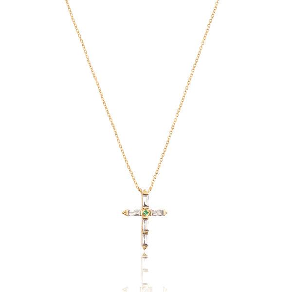 Gold & White Crystal Cross Necklace | Womens Sterling Silver Necklaces Cross Necklaces Cross Necklaces