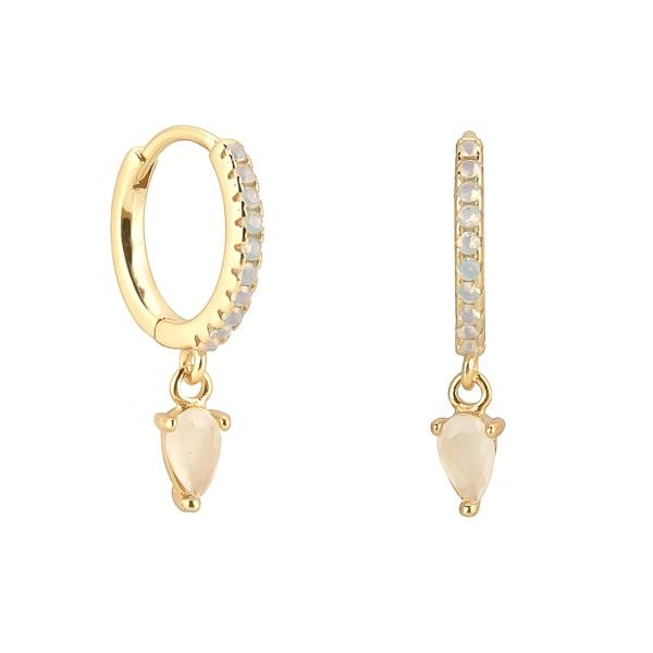 Gold White Crystal Huggie Teardrop Earrings | Womens Hoop Earrings Drop Earrings Drop Earrings