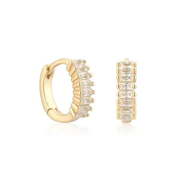 Gold White Emerald-Cut Crystal Huggie Earrings | Womens Simple Earrings Earrings Hoop Earrings