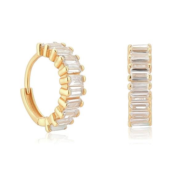 Gold White Emerald-Cut Crystal Mini Hoop Earrings | Womens Hoop Earrings Earrings Hoop Earrings