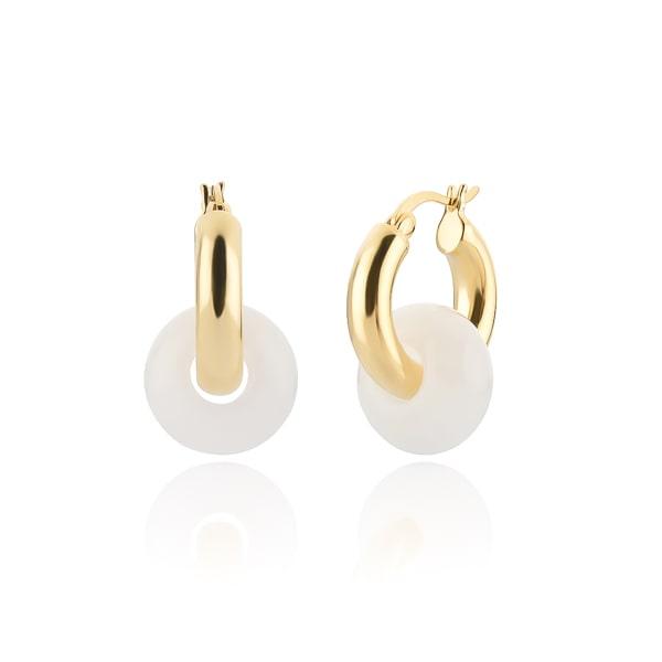 Gold White Jade Hoop Earrings | Womens Hoop Earrings Drop Earrings Drop Earrings