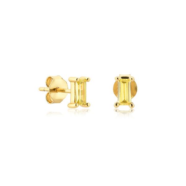 Gold Yellow Baguette CZ Mini Stud Earrings | Womens Simple Earrings Earrings Simple Earrings