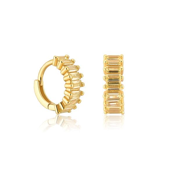 Gold Yellow Emerald-Cut Crystal Small Hoop Earrings | Womens Hoop Earrings Earrings Hoop Earrings