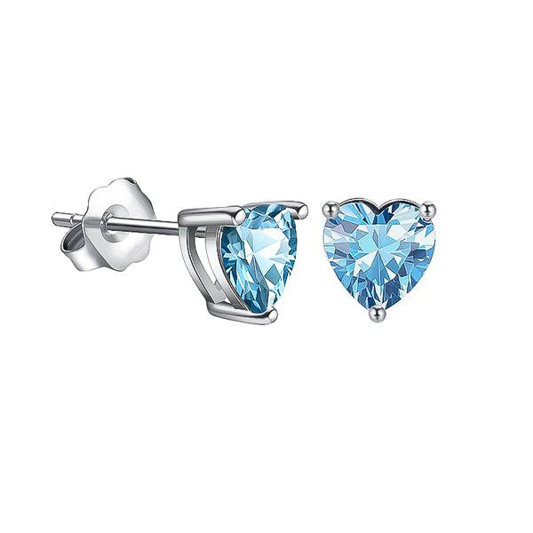 Light Blue Cubic Zirconia Heart Stud Earrings | Womens Simple Earrings Earrings Simple Earrings