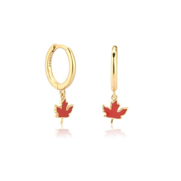 Maple Leaf Mini Hoop Drop Earrings | Womens Drop Earrings Drop Earrings Drop Earrings