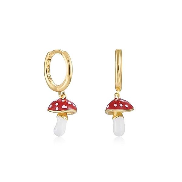 Mushroom Mini Hoop Drop Earrings | Womens Hoop Earrings Drop Earrings Drop Earrings