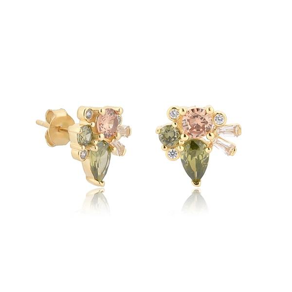 Olive Crystal Cluster Stud Earrings | Womens Stud Earrings Earrings Stud Earrings