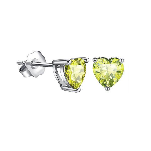 Peridot Green Cubic Zirconia Heart Stud Earrings | Womens Stud Earrings Earrings Simple Earrings